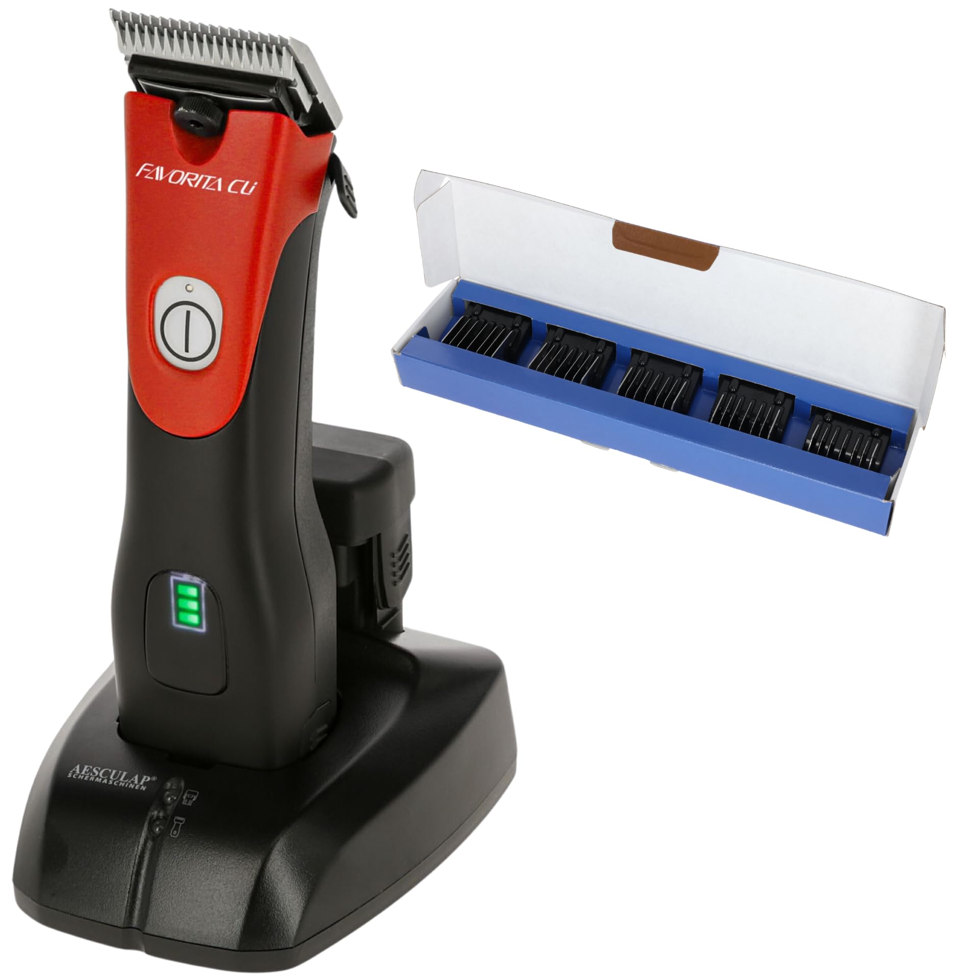 Agrarzone Aesculap Favorita CLi Schermaschine rot Schur Tierpflege Pflege | Akku, Aufsteckkamm Set, LED-Anzeige, Hunde, Pferde, Profi