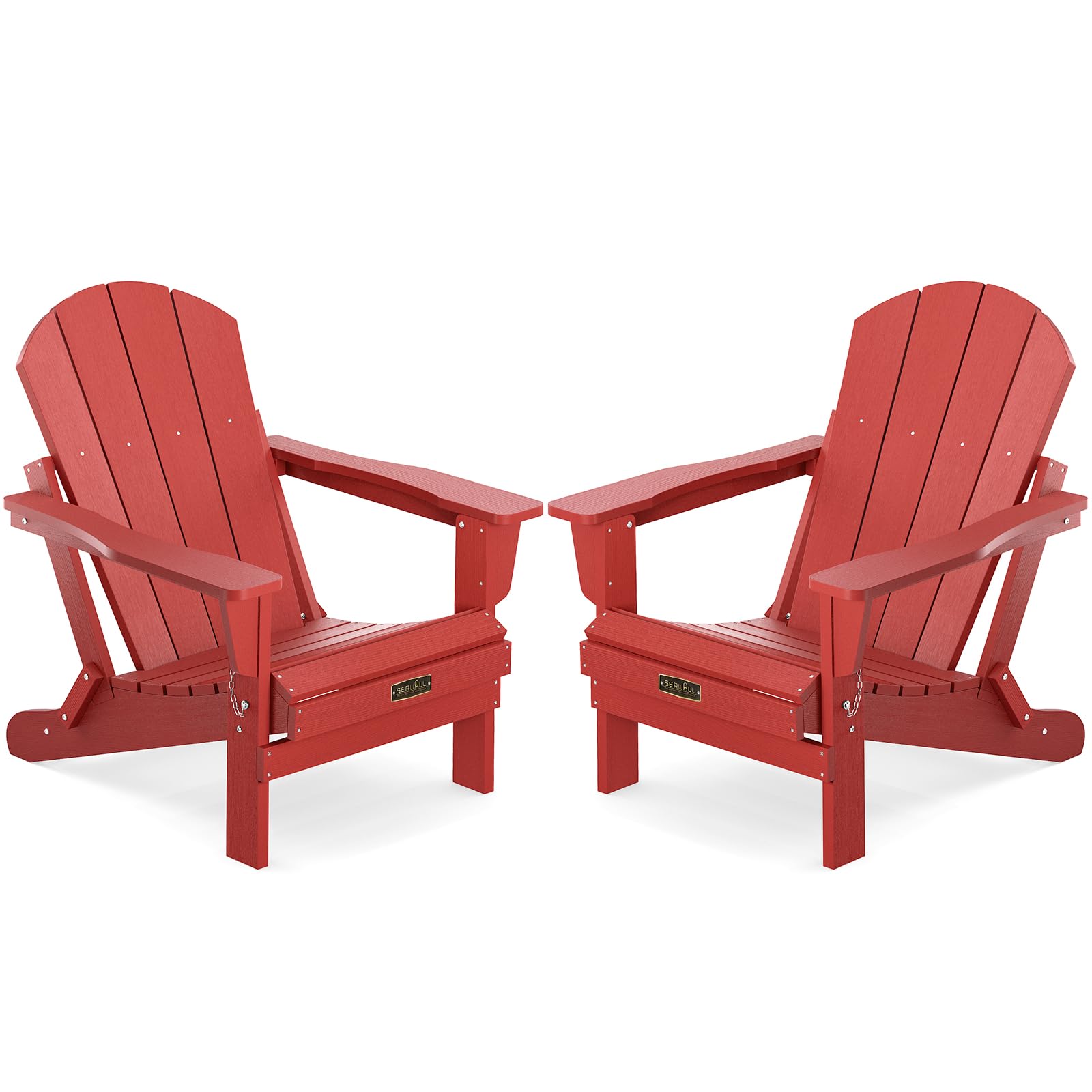 SERWALL Folding Adirondack Chair Patio Chairs Set of 2 Outdoor Chairs Painted Adirondack Chair Weather Resistant for Patio Deck Garden, Backyard Deck, Fire Pit- Red