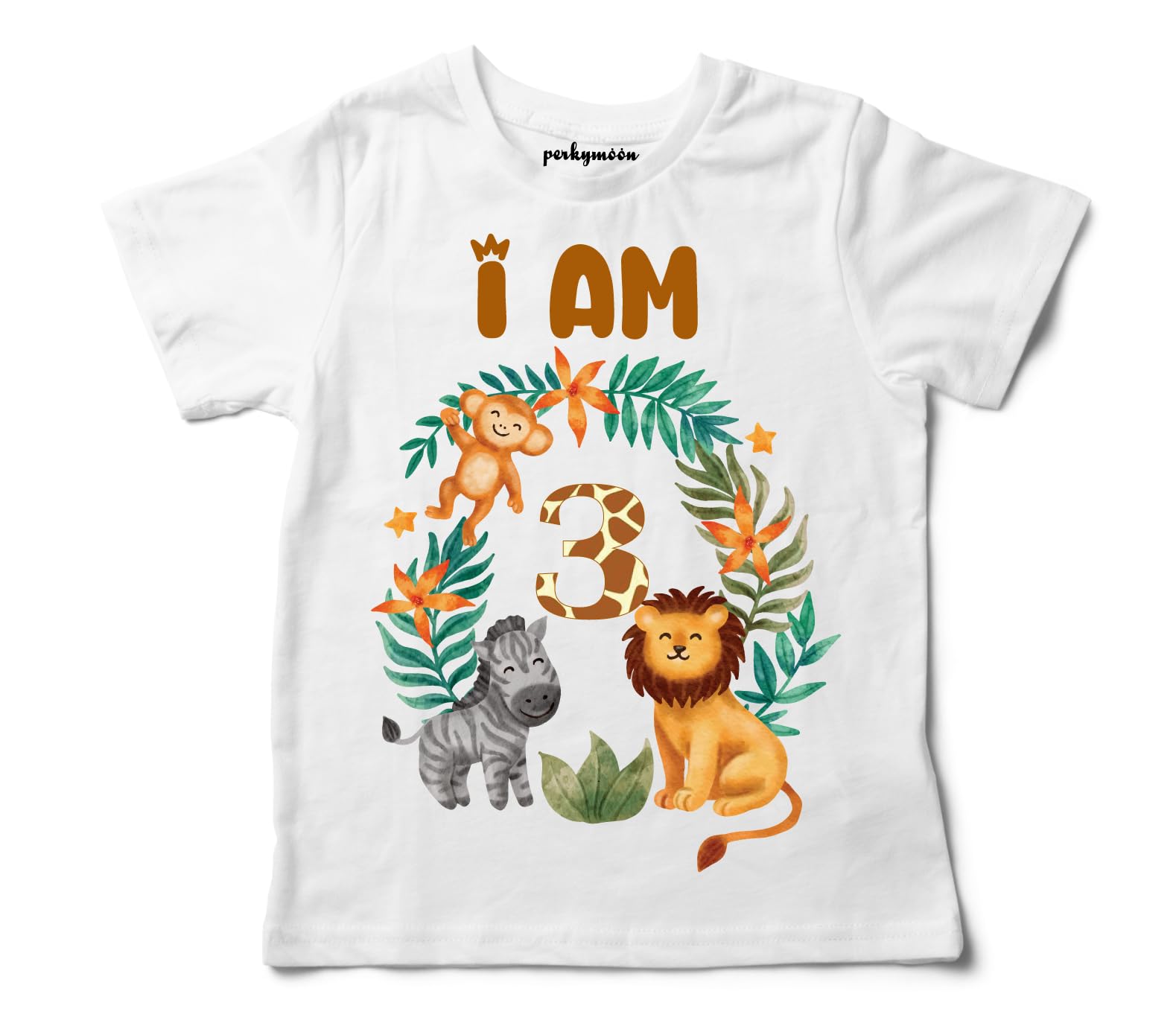 PerkymoonTheme based birthday printed 100% cotton t-shirt for baby girl and boy (Animal Jungle Party, 1-year to 7 year)