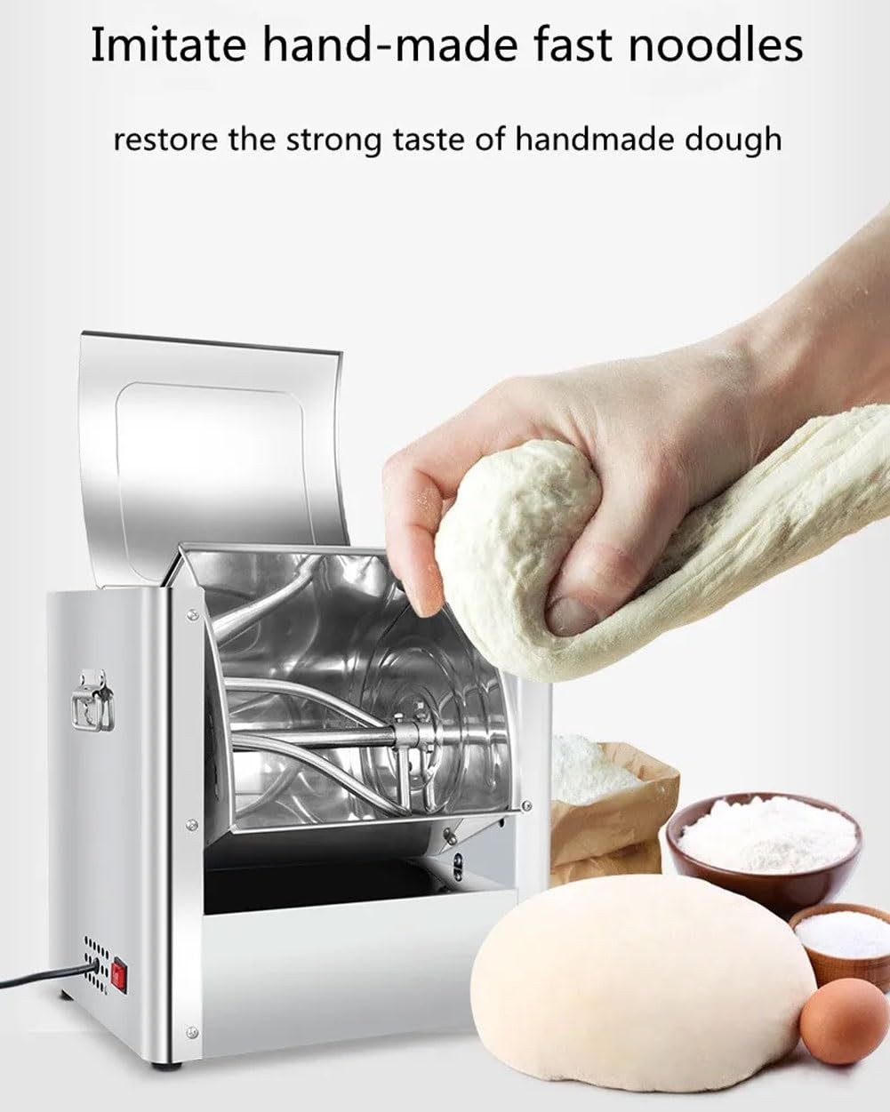 Amasadora Comercial de Acero Inoxidable, con Capacidad de 6 kg/Hora, con Soporte en Espiral para amasar, batidora eléctrica para Pan, Fideos, restaurantes y panadería.