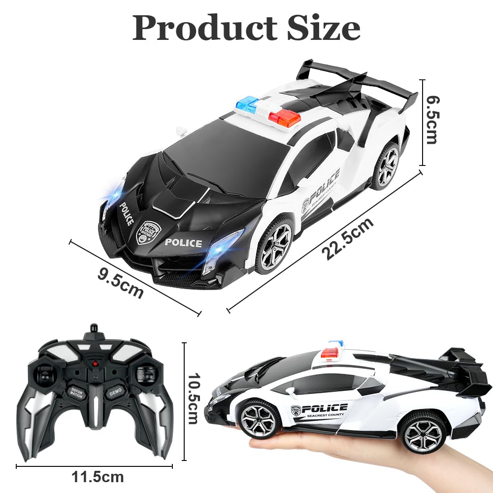 HOTUT 2 in 1 Robot RC Car,2.4GHz Transform Juguete Coche Teledirigido,Coche de Policía Teledirigido,con LED,Batería Recargable,Radiocontrol Coche de Juguete Teledirigido Niños Niñas 3-10 Años