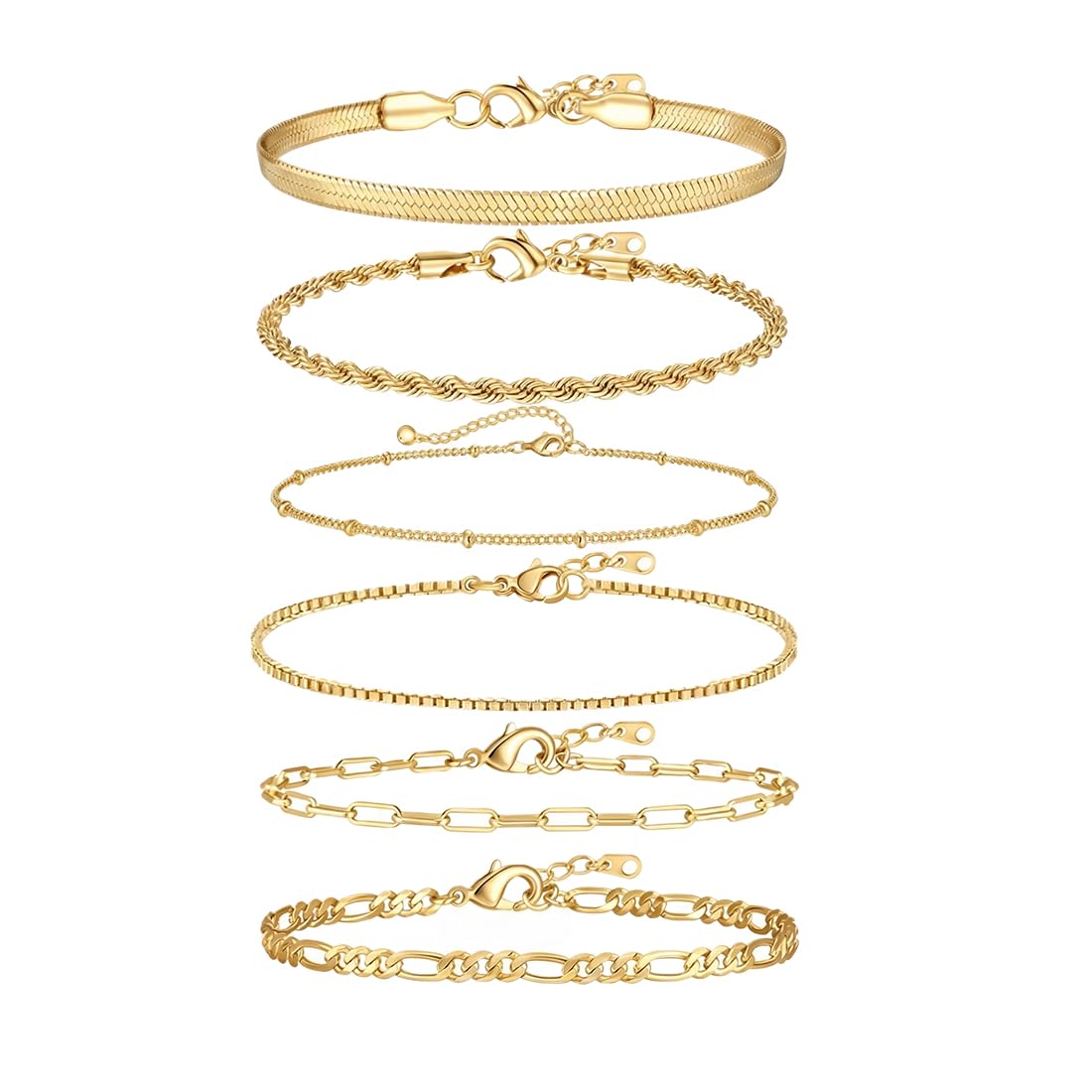 JEYORZY JEYORZY 6pcs Delicate Bracelet for Women, Bracelet Women Stainless Steel Bracelets in Gold Snake Chain Bracelet Adjustable Stackable Gold Bracelets for Women, Simple and Filigree