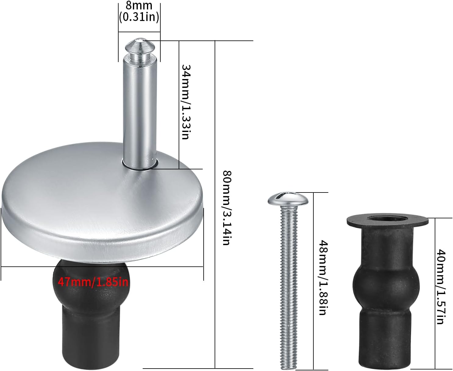 1 Pairs Toilet Seat Hinges Fixings Kit, Quick Release Top Fix Toilet