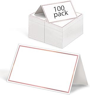 Place Cards, Small Paper Place Name Cards for Table Setting with Rose Gold Foil Border, Great for Wedding, Restaurants, Banquets, Dinner Parties, 3.5x2 inches, 100pack