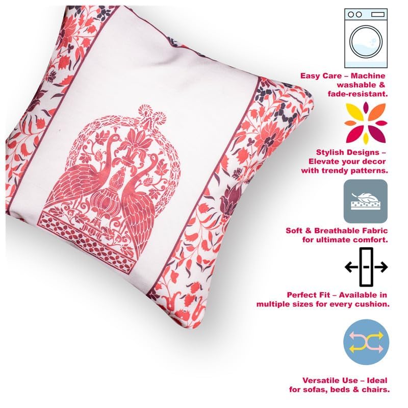 Image of Decorative Satin Sofa Cushion Covers Set of 5, 16 x 16 Inches, Multicolor Floral Printed Pillow Covers for Living Room, Bedroom, Couch & Sofa, Soft Glossy Fabric, Zipper Closure