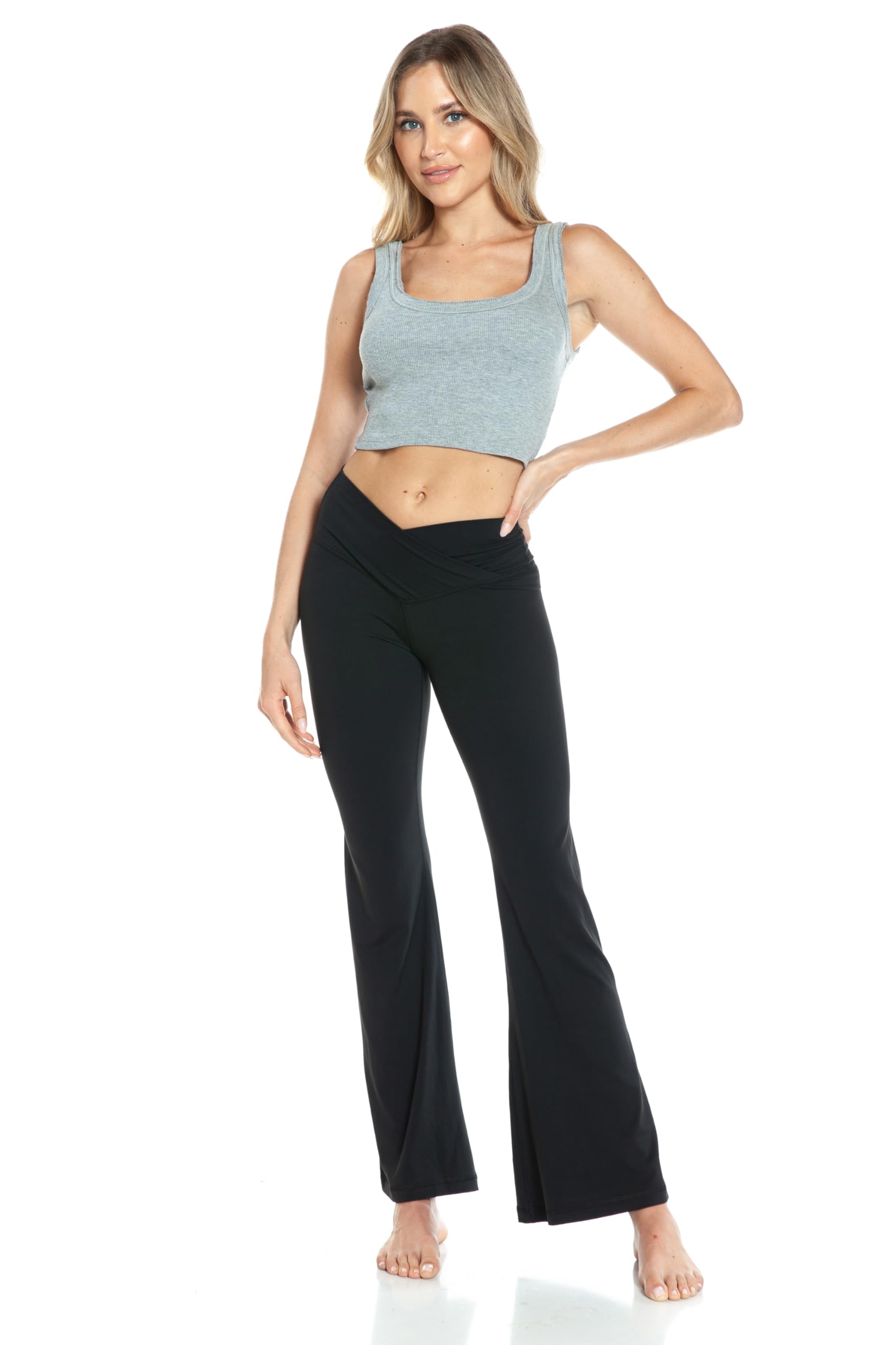 Leggings Depot Fabluxe - Leggings Acampanados para Mujer, Cintura Alta, Corte de Bota, Pierna Ancha, Pantalones de Yoga para Entrenamiento, Yoga, Oficina, Negro -, Large
