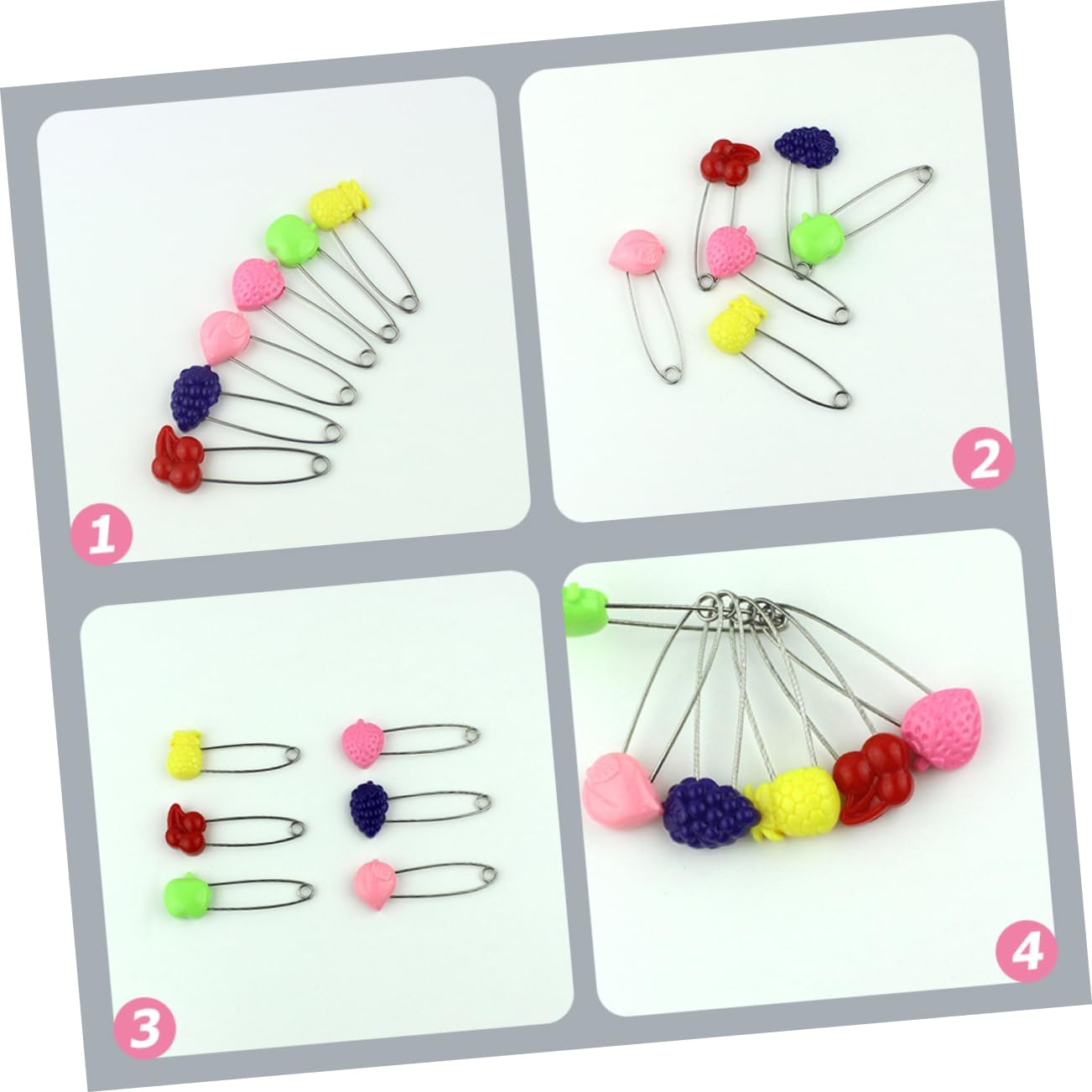 BESTYASH 50pcs Colorful Safety Pins Stainless Steel Diaper Pin with Locking Closure for Cloth Diapers Sewing and Crafts Fun Fruit Patterns for Moms