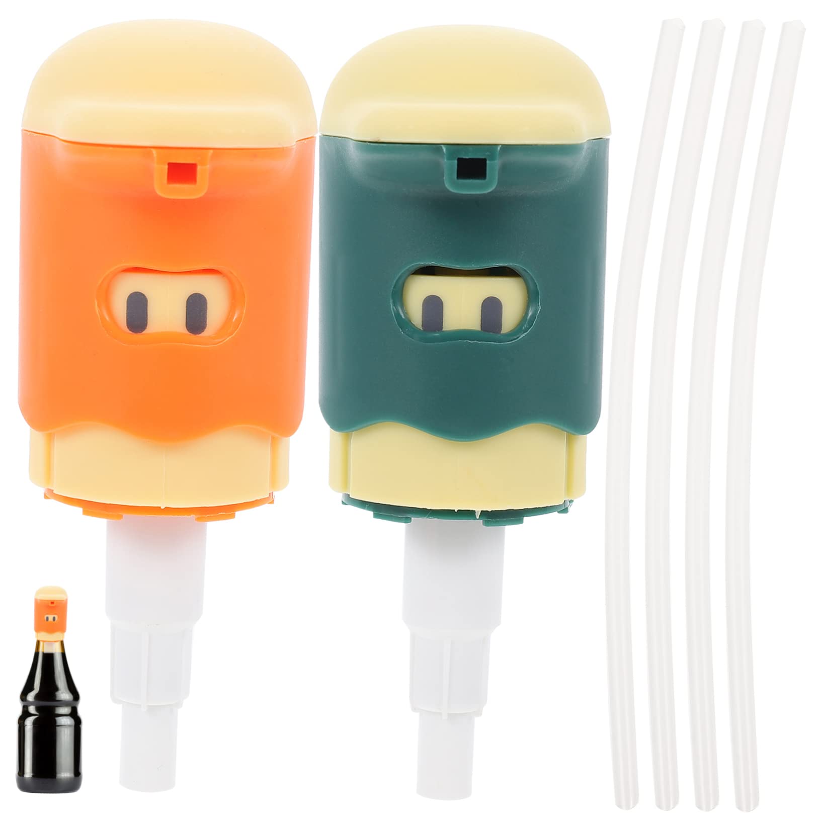 HOLIDYOYO 2 Sets Leak Sauce Dispenser with Cartoon Nozzle Reusable Kitchen Bottle Pump for Condiments Easy to Use and Store for Home and Housewarming