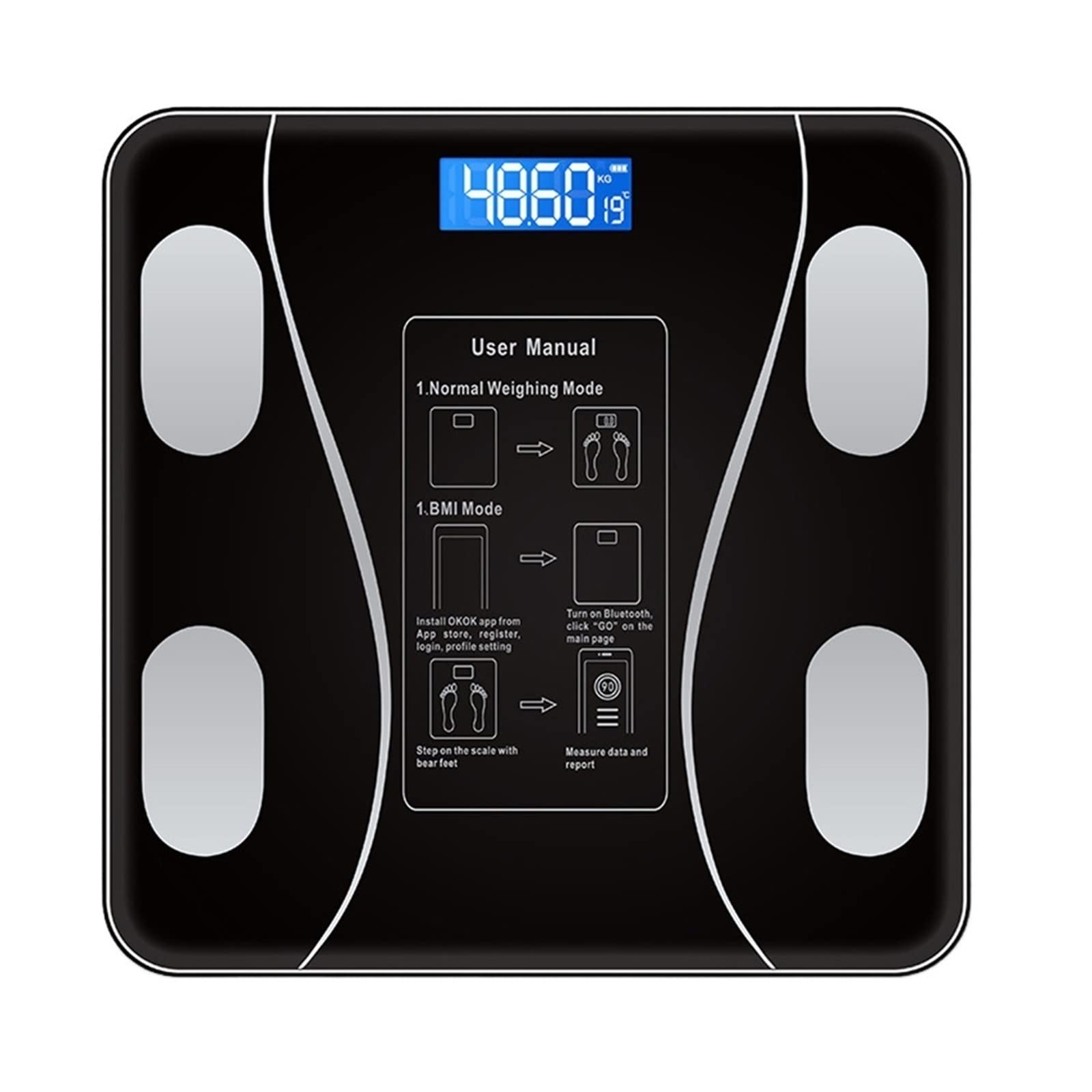 Báscula De Cuerpo Inteligente Con Bluetooth, Báscula De Baño, Báscula De Peso Corporal IMC, Báscula Electrónica Digital LED, Analizador De Composición Corporal(Black)