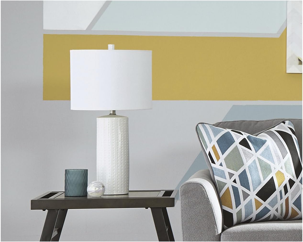 Signature Design by Ashley Jacek Modern Contemporary Table Lamp, 2 Count, Gray & Brass Finish