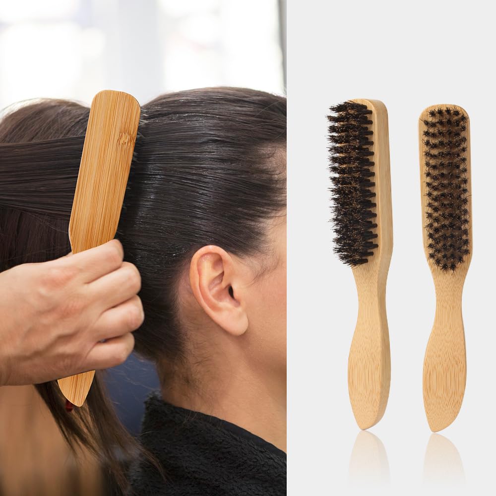 Slick Back Bâton de cire pour cheveux et brosse en poils de sanglier – Contrôle des bords et dompteur Flyaway pour tous les types de cheveux, styles élégants, queues de cheval, chignons et cheveux de