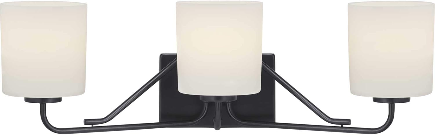 Progress Lighting Tobin Collection 3-Light Etched White Glass Modern Bath Vanity Light Matte Black