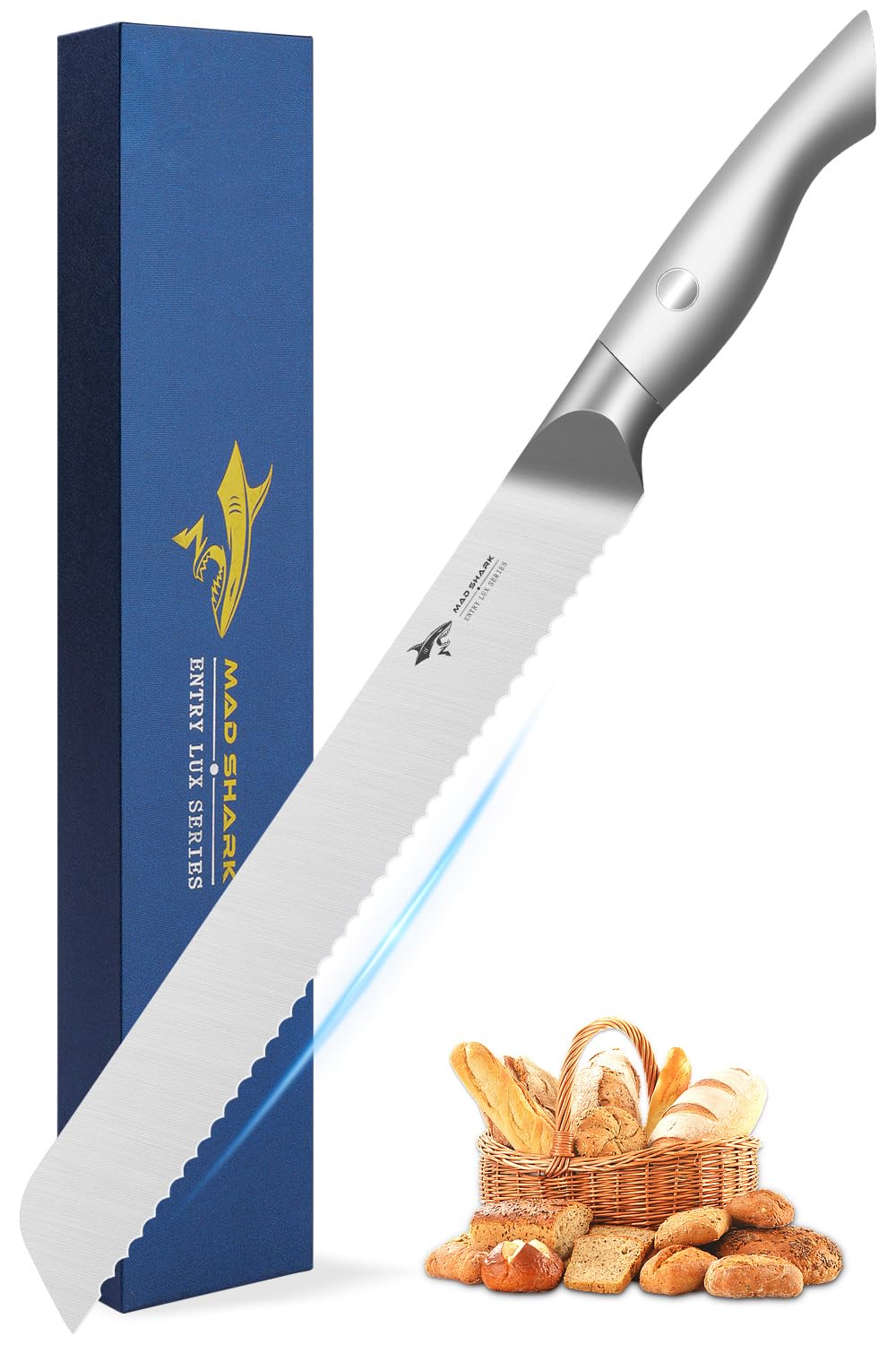 MAD SHARK Serrated Bread Knife, Ultra Sharp 10” Bread Knife for Homemade Bread, Sourdough, Baguettes, Sandwiches, Bagels and Pastries