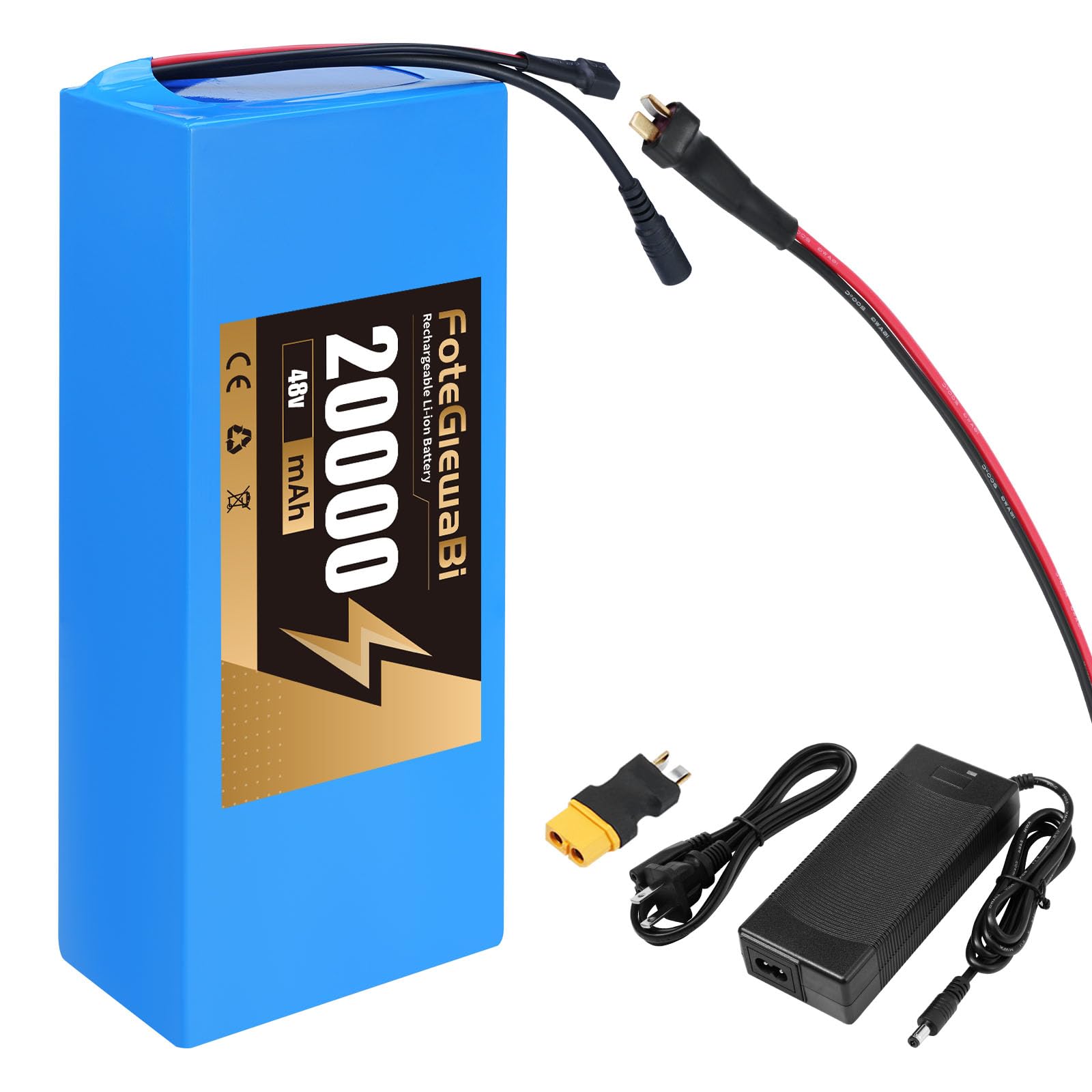 Batería de bicicleta eléctrica FoteGlewaBi de 48 V y 20 Ah, batería de litio para bicicleta eléctrica de 48 V, motor de bicicleta eléctrica con cargador, para 250 W - 1000 W, compatible con scooters y motocicletas, color azul
