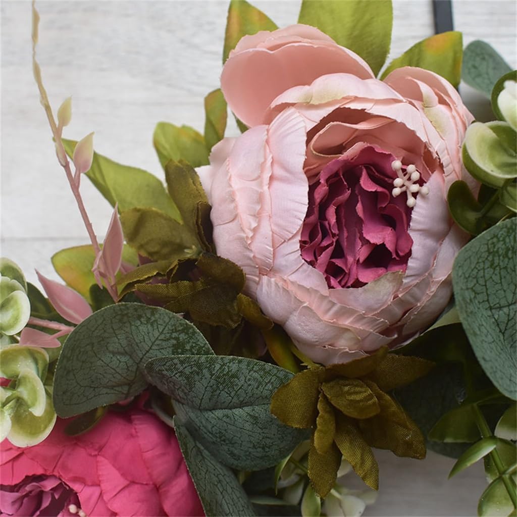 Wedding Wreath Silk Flower Imitation Peony Wreath Door Decoration Wine Red Pendant