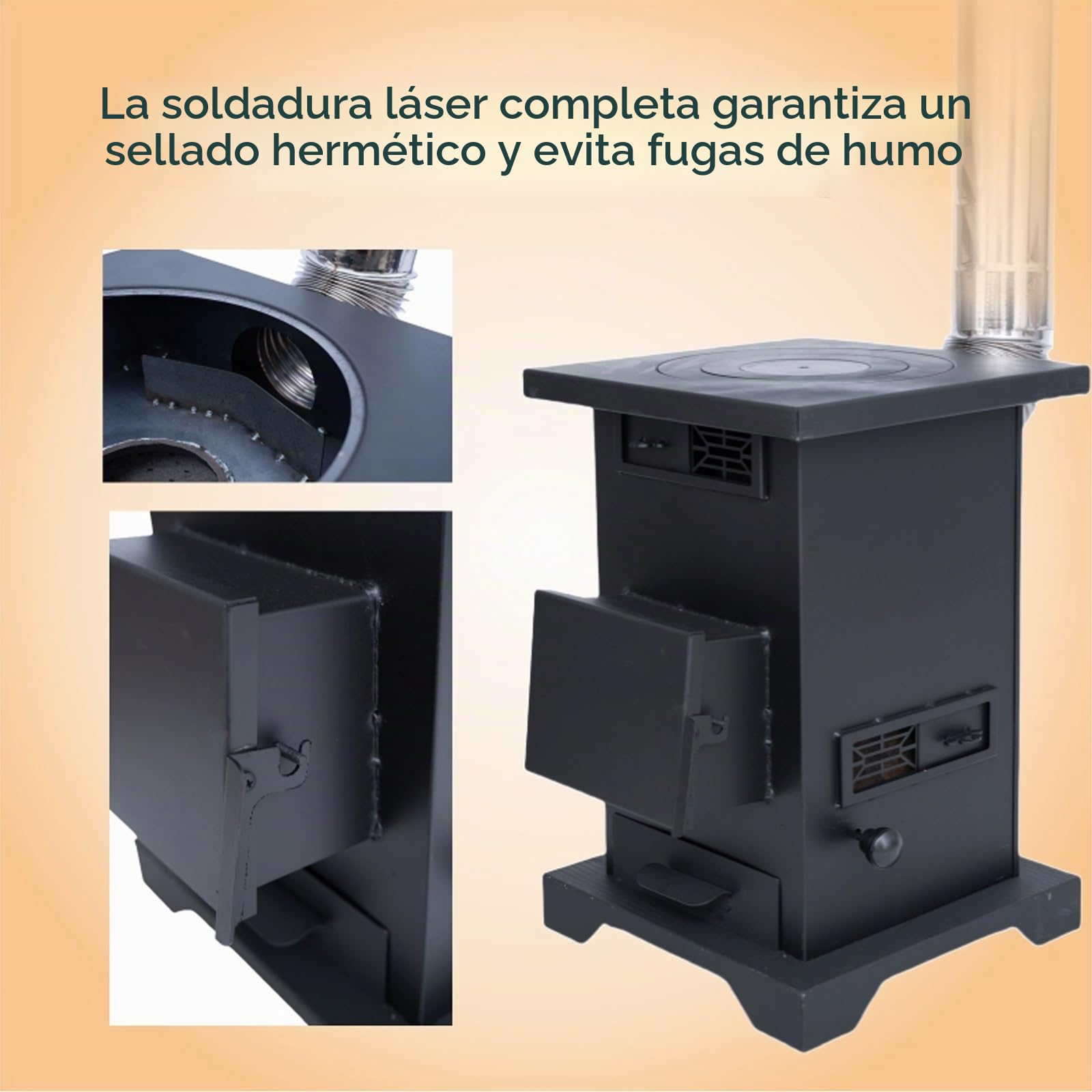 Estufa Pellets, Estufa LeñA Interior Con 3 Entradas De Aire Y Horno De Hierro Fundido, CombustióN Completa, Sin Humo For Cocinar Y Hervir Agua