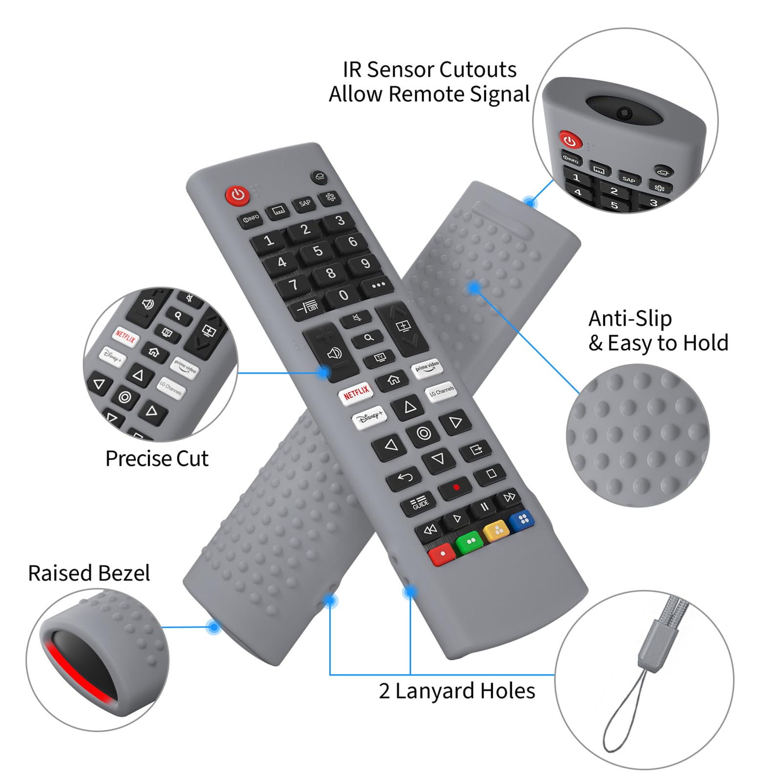 Hi Color Silicone Case for LG AKB Series Remote AKB75095307 AKB75375604 Remote Cover Shockproof Protective Sleeve (grey) - Image 2