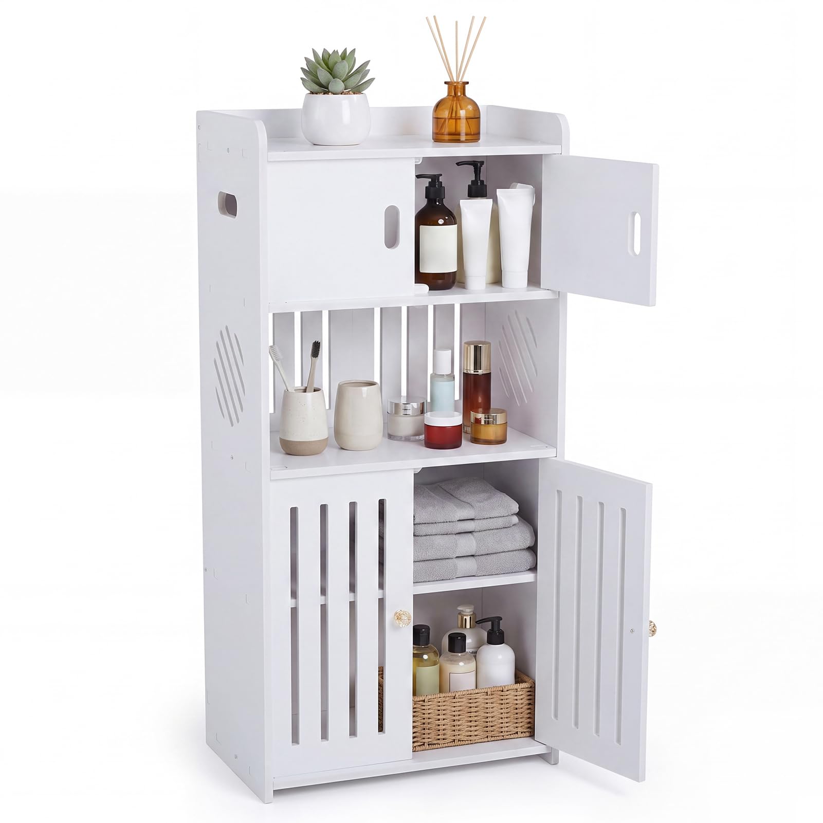 Warmiehomy Bathroom Storage Cabinet Slim Floor Standing, 36x22x75cm, White