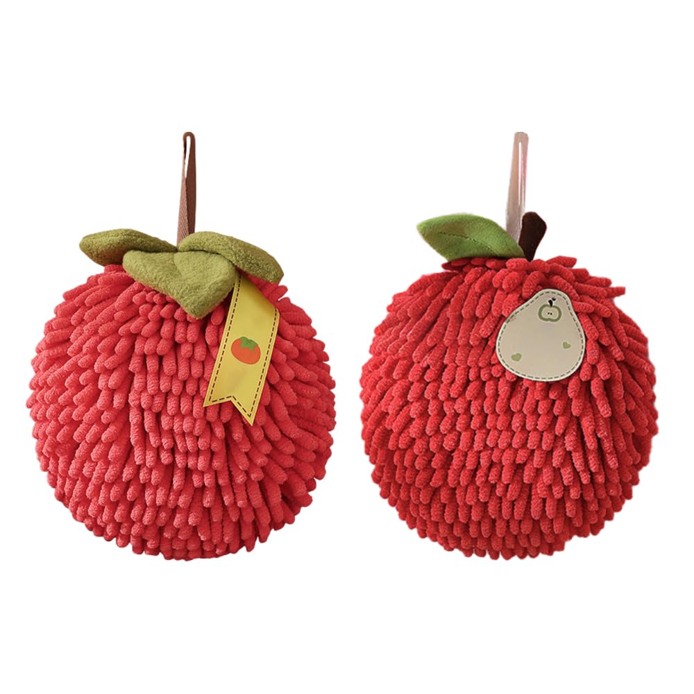 Dongker Red Fuzzy Ball Hand Towel,2 Pcs Chenille Fluffy Microfiber Ball Towel With Hanging Loop Quick Dry For Bathroom Washstand Kitchen