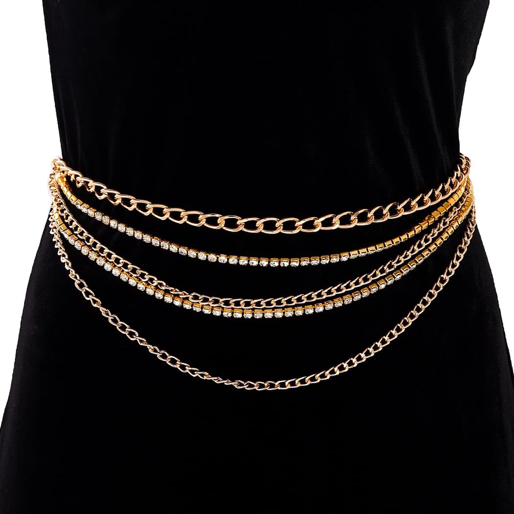 Rhinestone Sparkly Waist Chain Gold Layered Waist Chains Crystal Belly Chain Tassels Body Jewelry for Women - Image 2