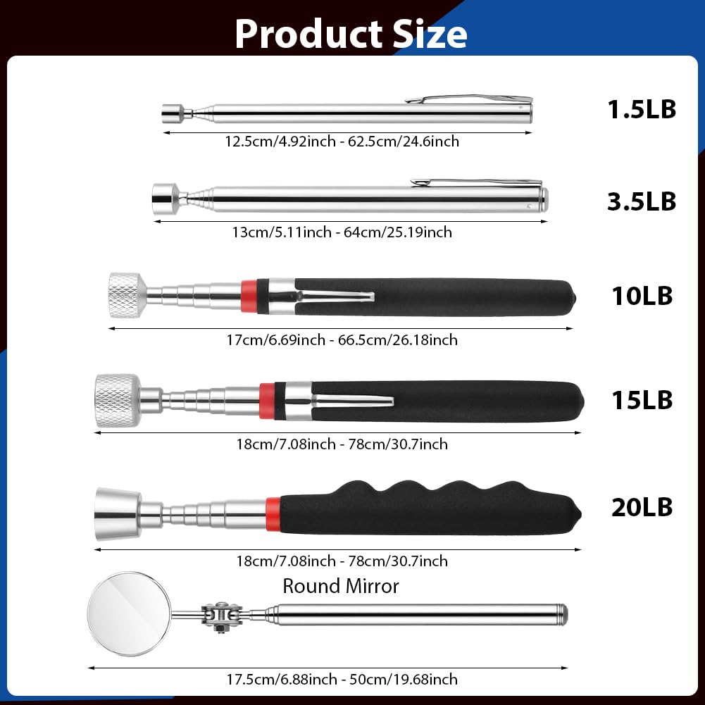 flintronic Telescopic Magnetic Pick up Tool, 6 PCS Metal Extends Tool with Extra Strong Magnet and Non-Slip Handle - Image 2