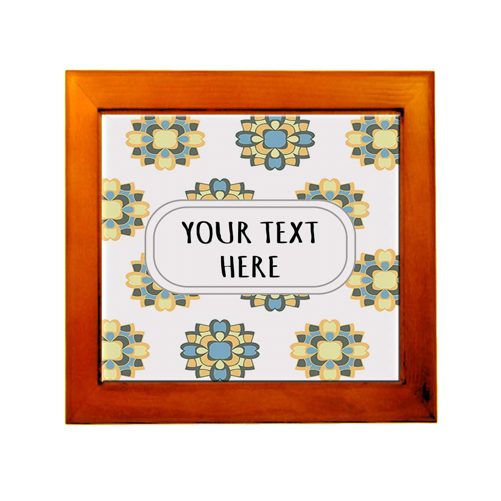 Ceramic Tile in Wood Frame Custom Spanish Design 2 Pattern Yellow Blue Adults