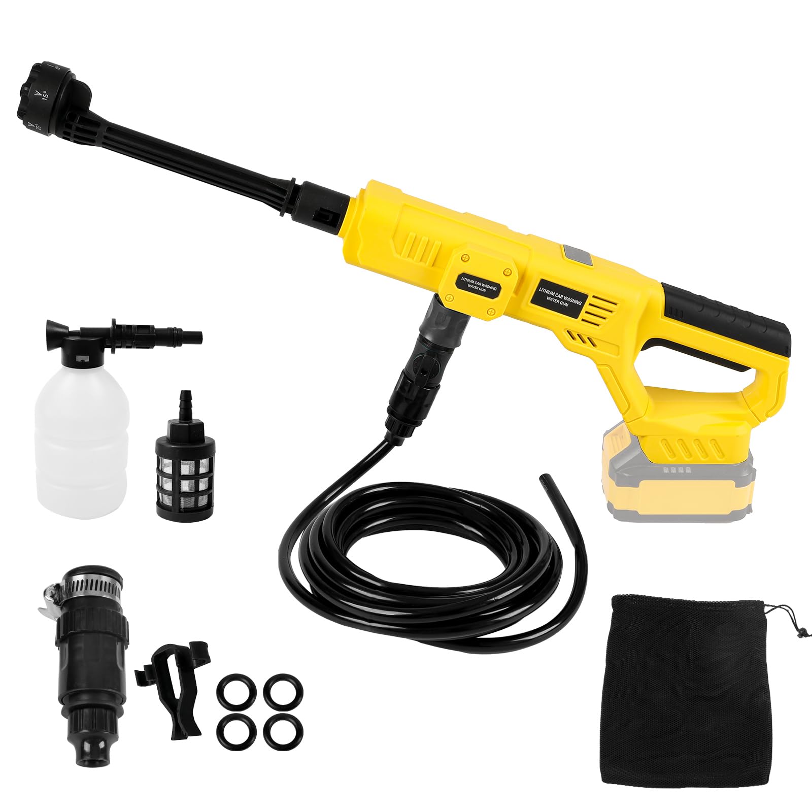 Limpiador de alta presión compatible con Dewalt 18/20 V, portátil de 69 bar, pistola de limpieza a presión con boquilla de pulverización 6 en 1, manguera de 5 m para riego de suelo de coche (sin