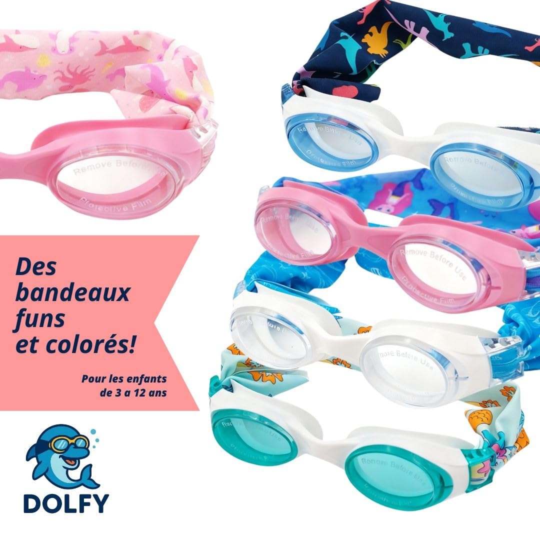 DOLFY Lunettes Piscine Enfant Fille Purple Star Violet 3-12 Ans – Lunettes Natation Enfant Étanches Anti-Buée avec Bandeau Stretch Doux qui ne Tire Pas les Cheveux – Protection UV – Piscine, Plage