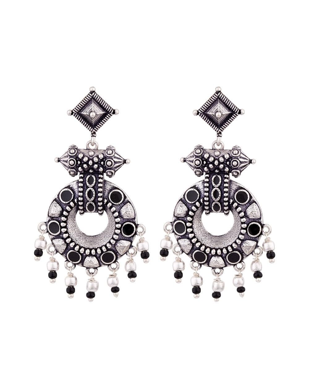 VOYLLASilver Brass Nayantara Lightly Embellished Drop Earrings for Women, Girls