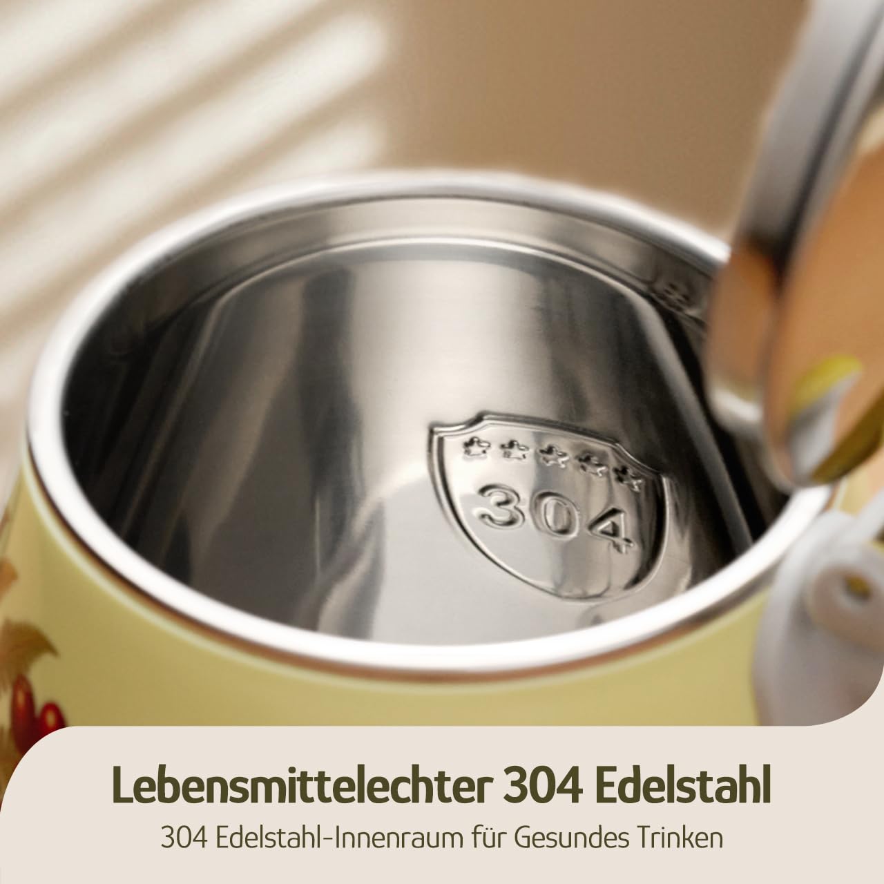 Hazel Quinn × Eduardo Recife 1L Elektrischer Wasserkocher, Floral Design | Doppelwandig, 304-Edelstahl innen, BPA-frei, Schwanenhals für präzises Ausgießen – kompakt für Singles und kleine Haushalte.