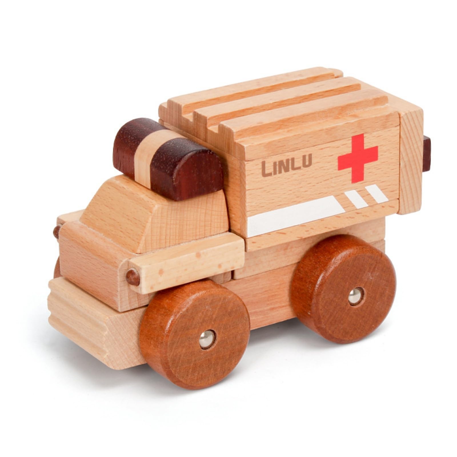 Veicolo in Legno con Ruote Pedagogico, Ambulanza in Legno Massello | Macchinina di Legno, per Asilo Nido, Bambini