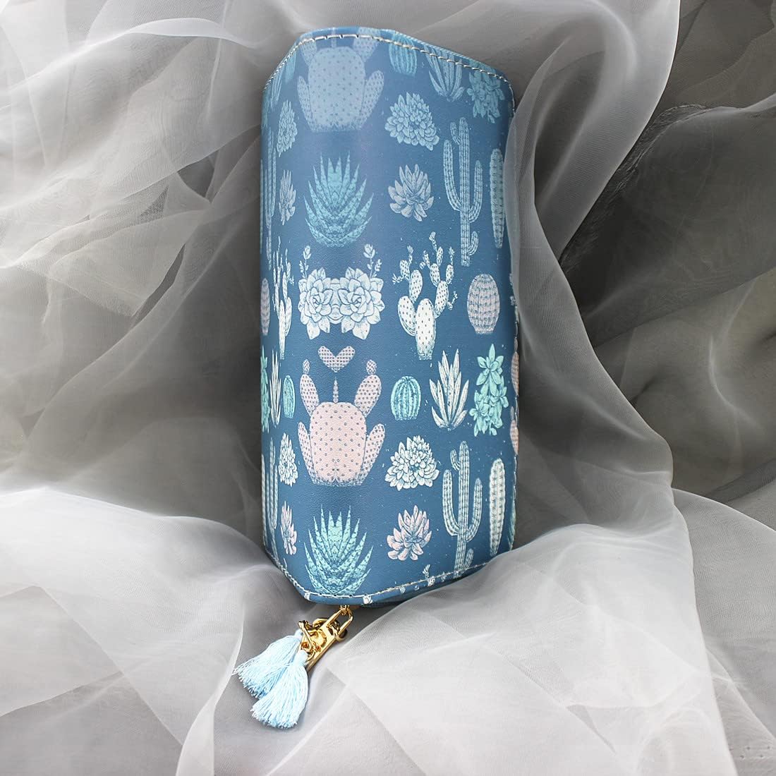 Cute Cactus Wallet for Girls Wallets Unicorn Long Wallets Long Purse Blue Cactus Clutch For Women With Tassels (Cactus A1010)