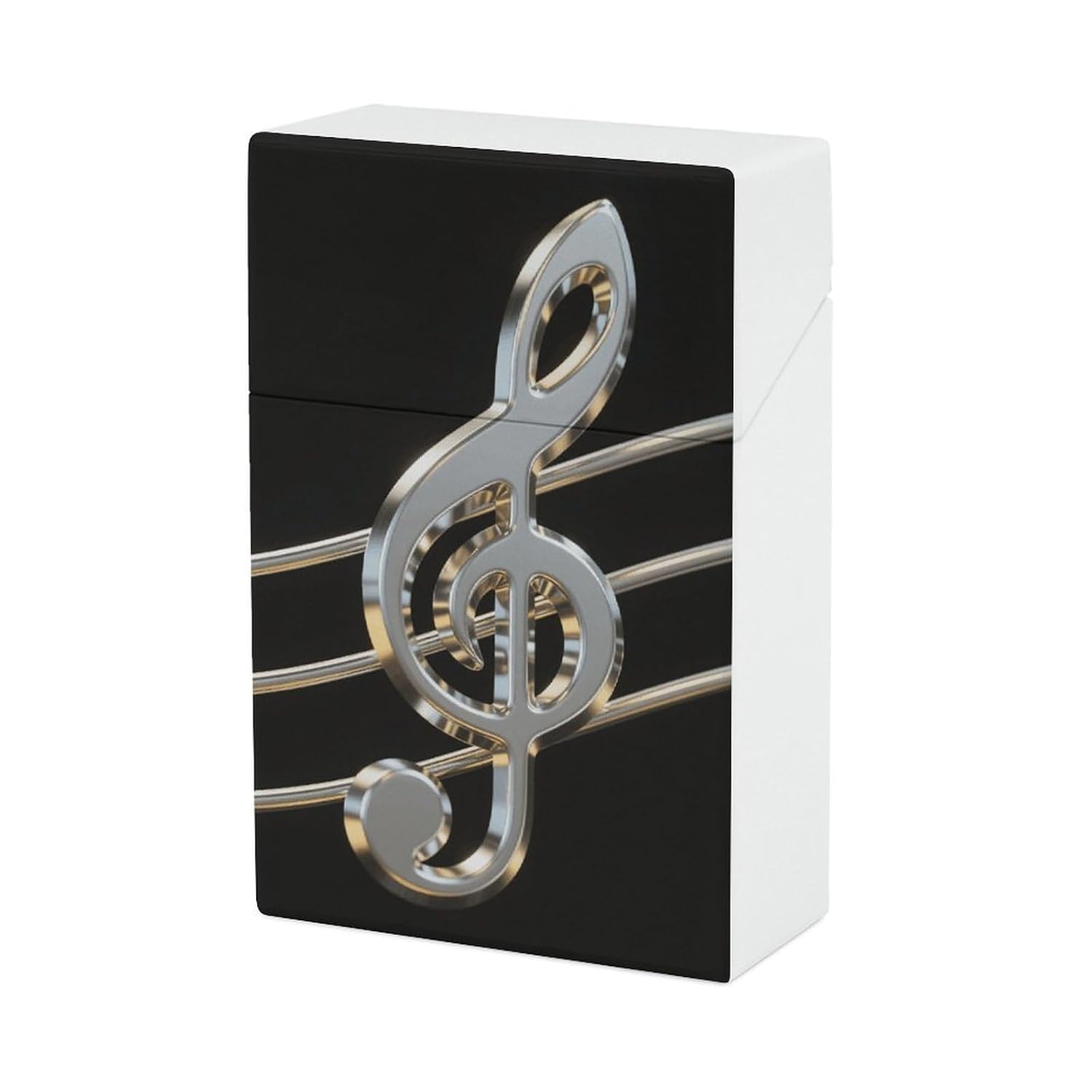 Black and White Musical Notes Cigarette Case Portable Cigarette Holder Box with One-Press Dispenser Compact Cigarettes Box Vintage Cigarettes Storage for Men & Women