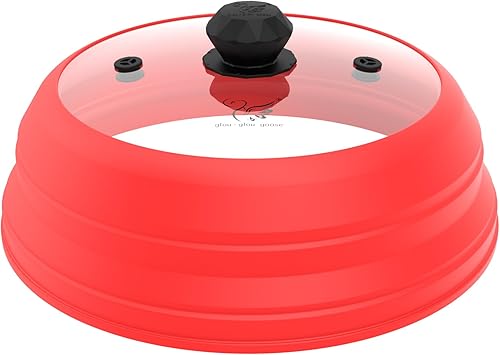 Cubierta de vidrio ventilado para microondas, tapa protectora de salpicaduras con silicona plegable para alimentos como cubierta de placa de 10.5
