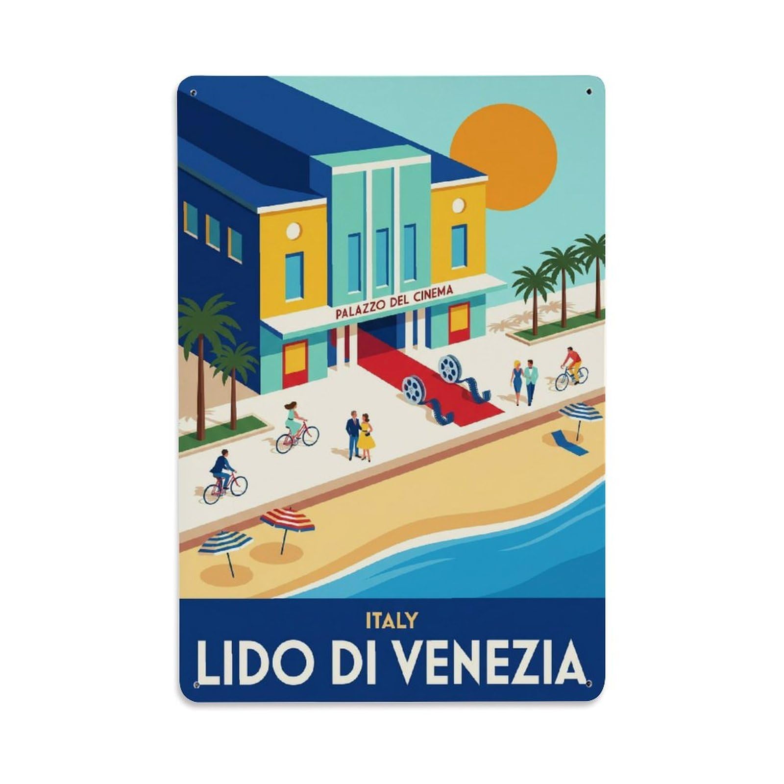Olhnbad Style Lido Di Venezia Italy Seaside Cinema Minimalist Travel Metal Tin Sign