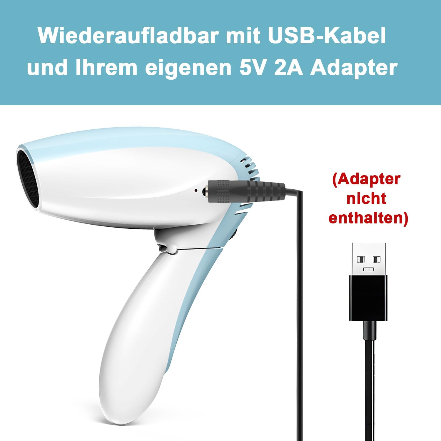 Kabelloser Haartrockner Akku Föhn Reisefön Fön mit Akku Wiederaufladbar | kalte Wind Tragbarer Akku Fön hair dryer mit Klappbar Griff für Camping, Sommer Urlaub Schwimmbad Strand Outdoor BBQ Malerei