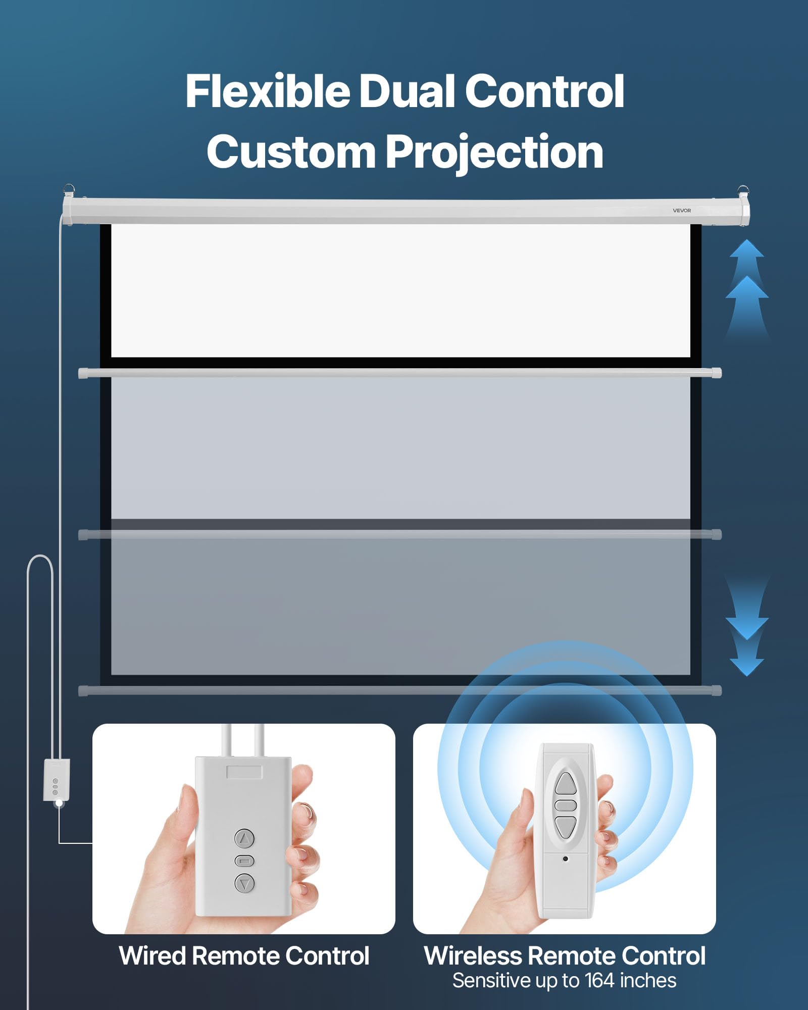 VEVOR Pantalla de Proyector Motorizada 1448 x 1090 mm, 4:3, 1080 HD, Pantalla de Proyección Eléctrica de Pared con Control Remoto, Angular de 160°, Material de PVC, para Cine en Casa, Oficina