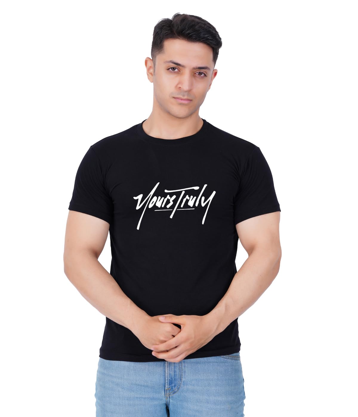 Ting Tony Men Trendy Cotton Lycra Round Neck Half Sleeve Tshirt Black