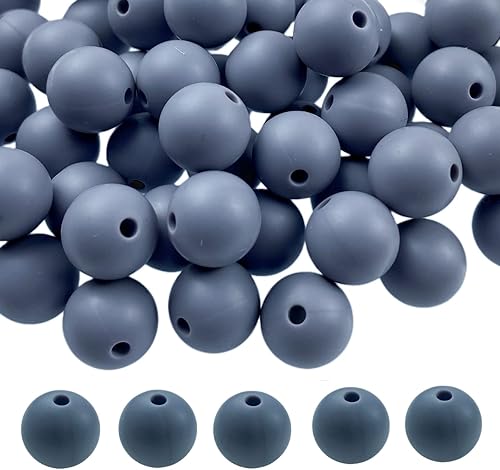 Cuentas de silicona, 100 cuentas redondas de silicona de 0.315 pulgadas para hacer llaveros, pulseras, collares, aretes, joyas, manualidades (gris