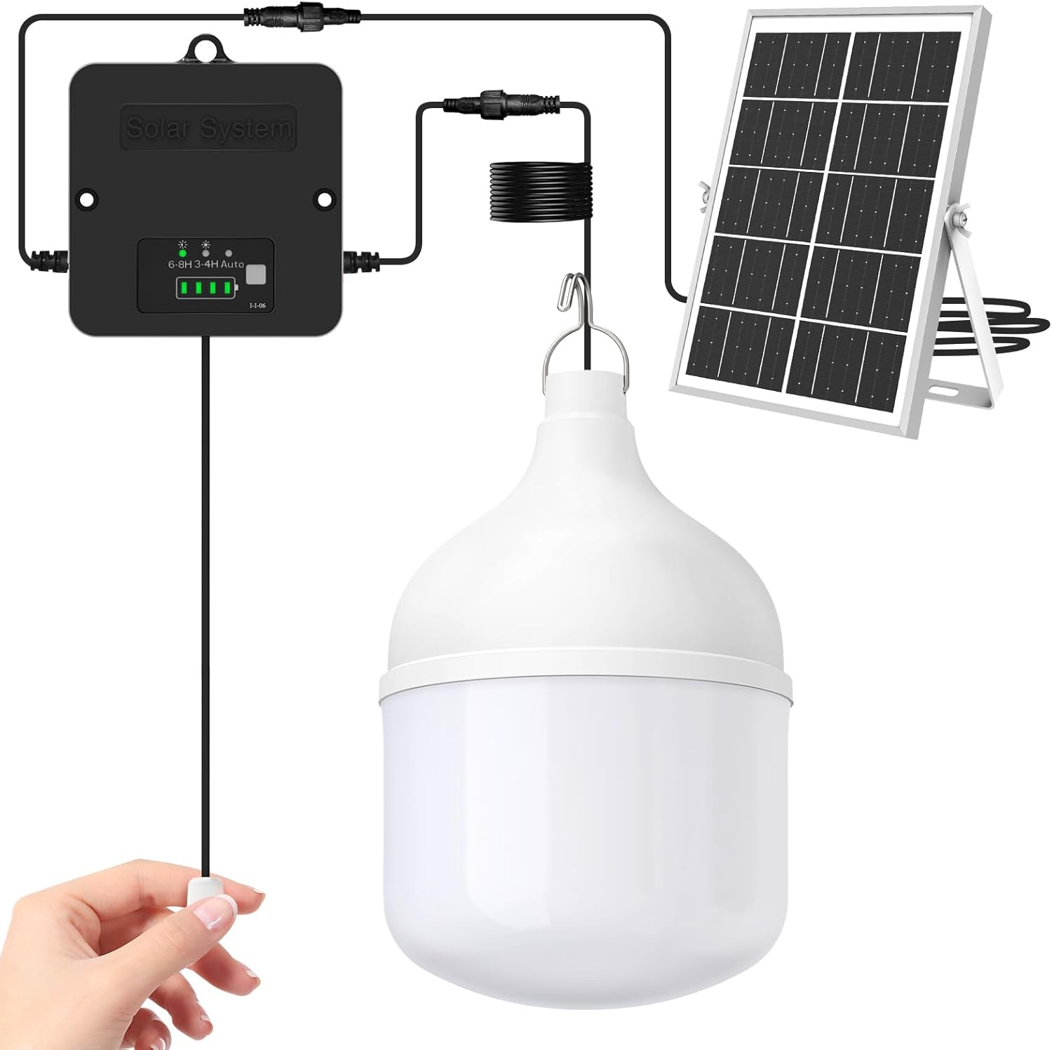 Solar Shed Light Indoor Outdoor, 2200LM Pendant Light Daytime Available with Pull String, Dusk to Dawn Solar Indoor Lights, 3 Lighting Modes, IP65 Waterproof for Barn, Gazebo, Shop, Garage
