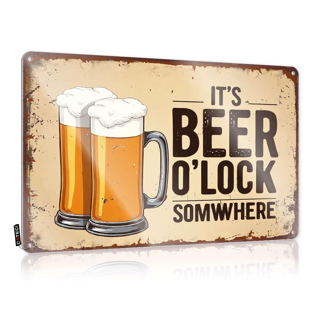 Funny Sign Decaor Vintage Style | Beer O'lock Somwhere Novelty Affirmation Home Decor(30X40CM)