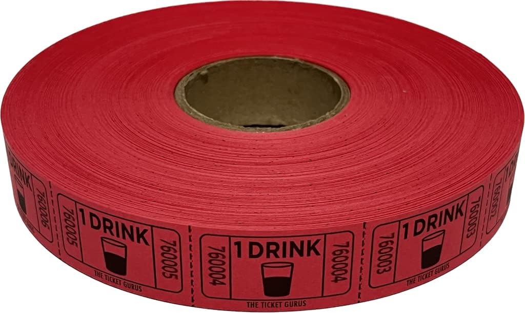 The Ticket Gurus-roll of 2000 Red Drink Tickets Single Roll Consecutively Numbered Raffle Tickets