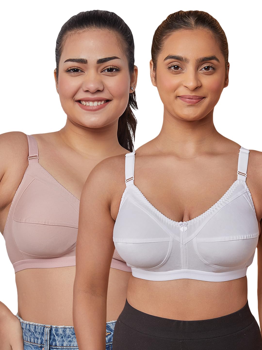 M307 Women's Cotton Non-Padded Non-Wired Everyday Minimizer Bra Pack of 2-image-7
