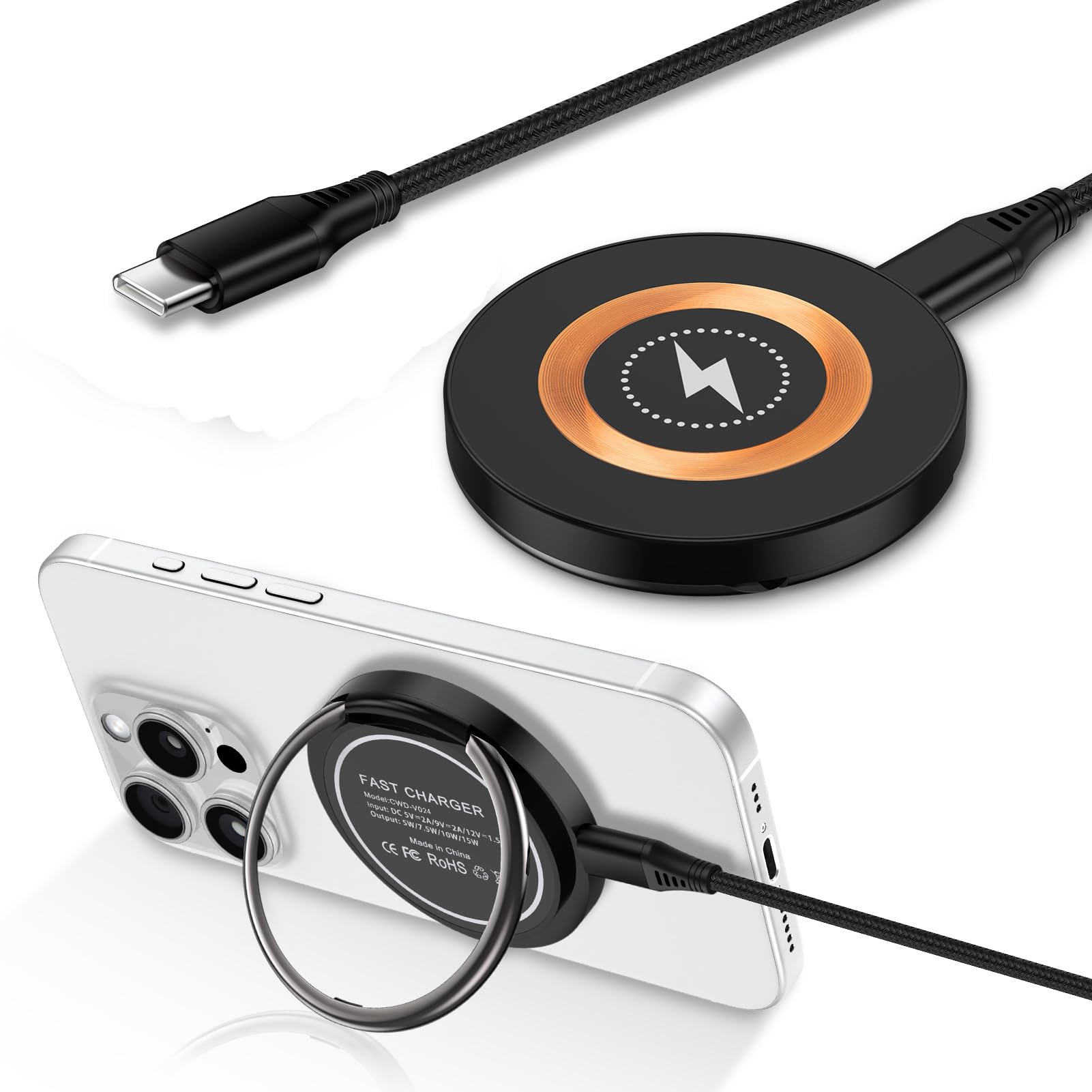 Samsung Magnetic Charger Wireless Fast Charging Pad for Samsung Galaxy S25 Ultra/S24 Plus/S23/S22/S21/S20/S10/15W MagSafe Charger Stand for iPhone 16e/16 Pro Max/16/15/14/13/12/Pixel 9 Pro/9a/8a/7a/7