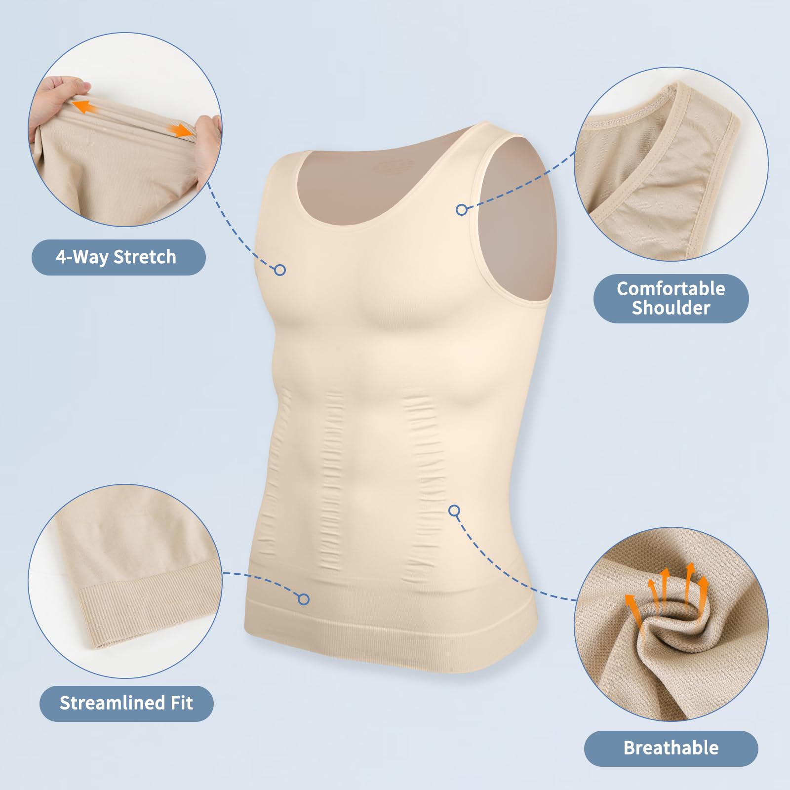 SLIMBELLE Body Shaper męski elastyczny podkoszulek męski Tight Compression Shirt modelująca talię modelująca figurę brzuch koszulka męska