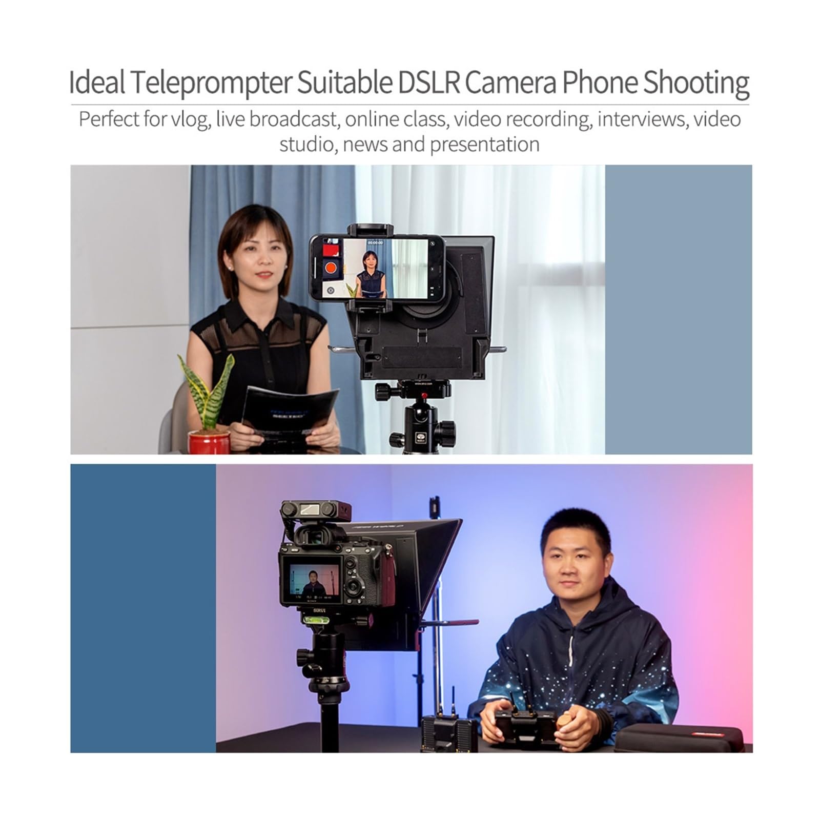 Teleprompter, Mini-Teleprompter 8 Zoll tragbar unterstützt unter 8 Zoll Smartphone-Tablet-Aufforderung Smartphone-Kamera, Online-Lehre Live-Streaming