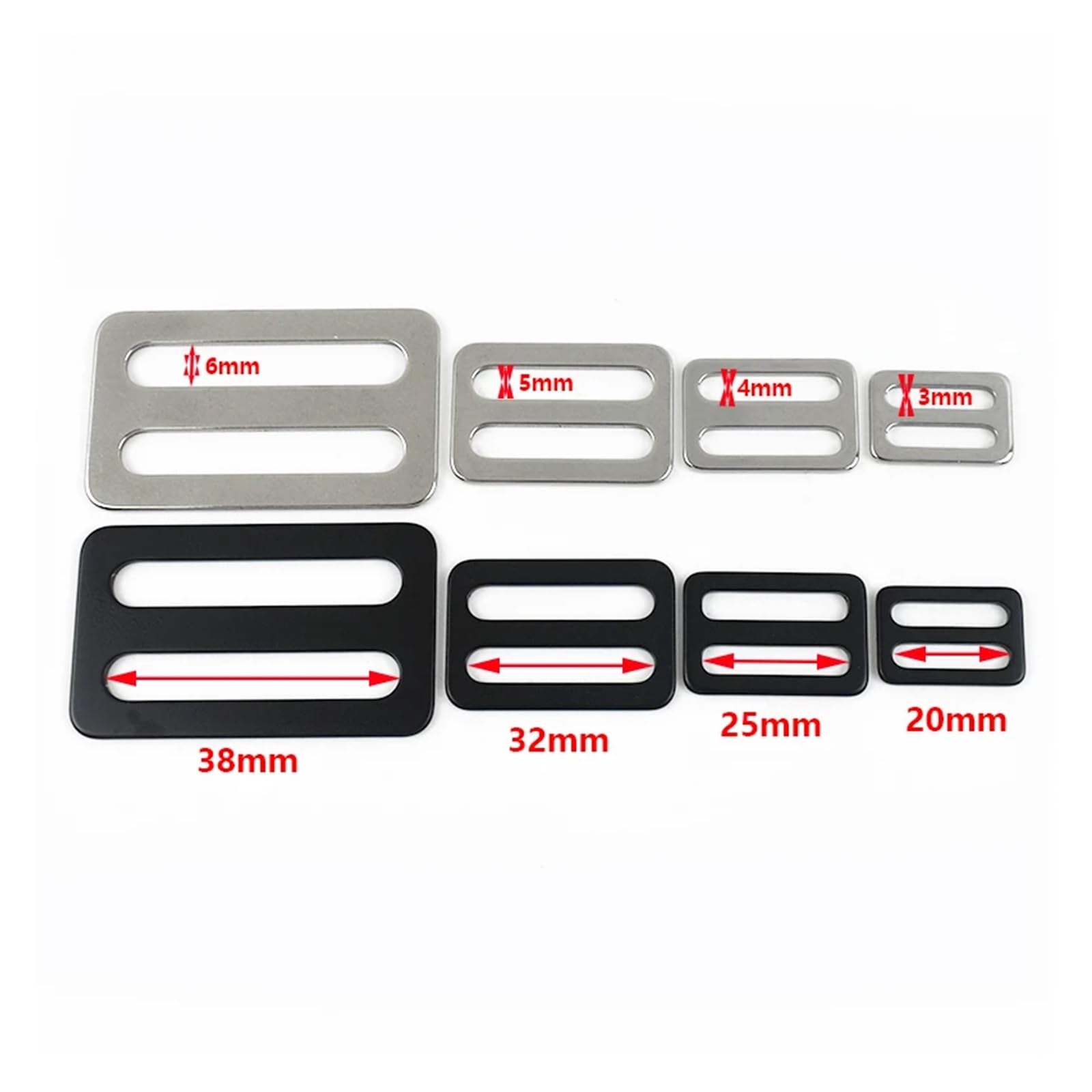 Metall Schnallen 2/5/10 Stück 20–50 mm Taschengurt, Edelstahlschnallen, Gurtband, Tri-Glide-Schieber, Schlaufe, Rucksack-Karabiner-Clips, Verschluss