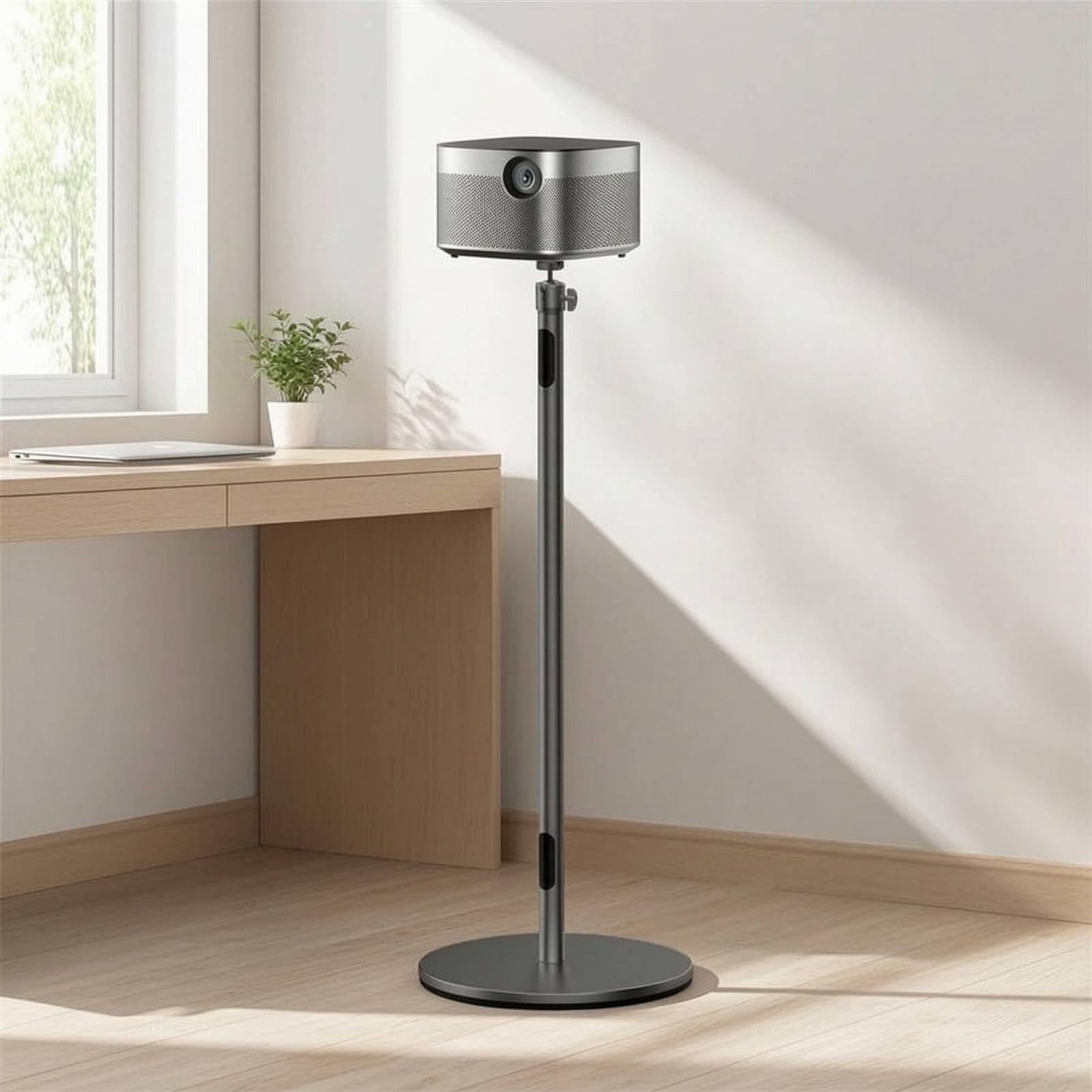 MagiDeal Support Stand Supporto Proiettore Pavimento Asta Telescopica con Inclinazione Fluida E Base Rotonda Compatta in Lega di Alluminio E Acciaio Adatto per, Argento, Altezza Regolabile 250-760