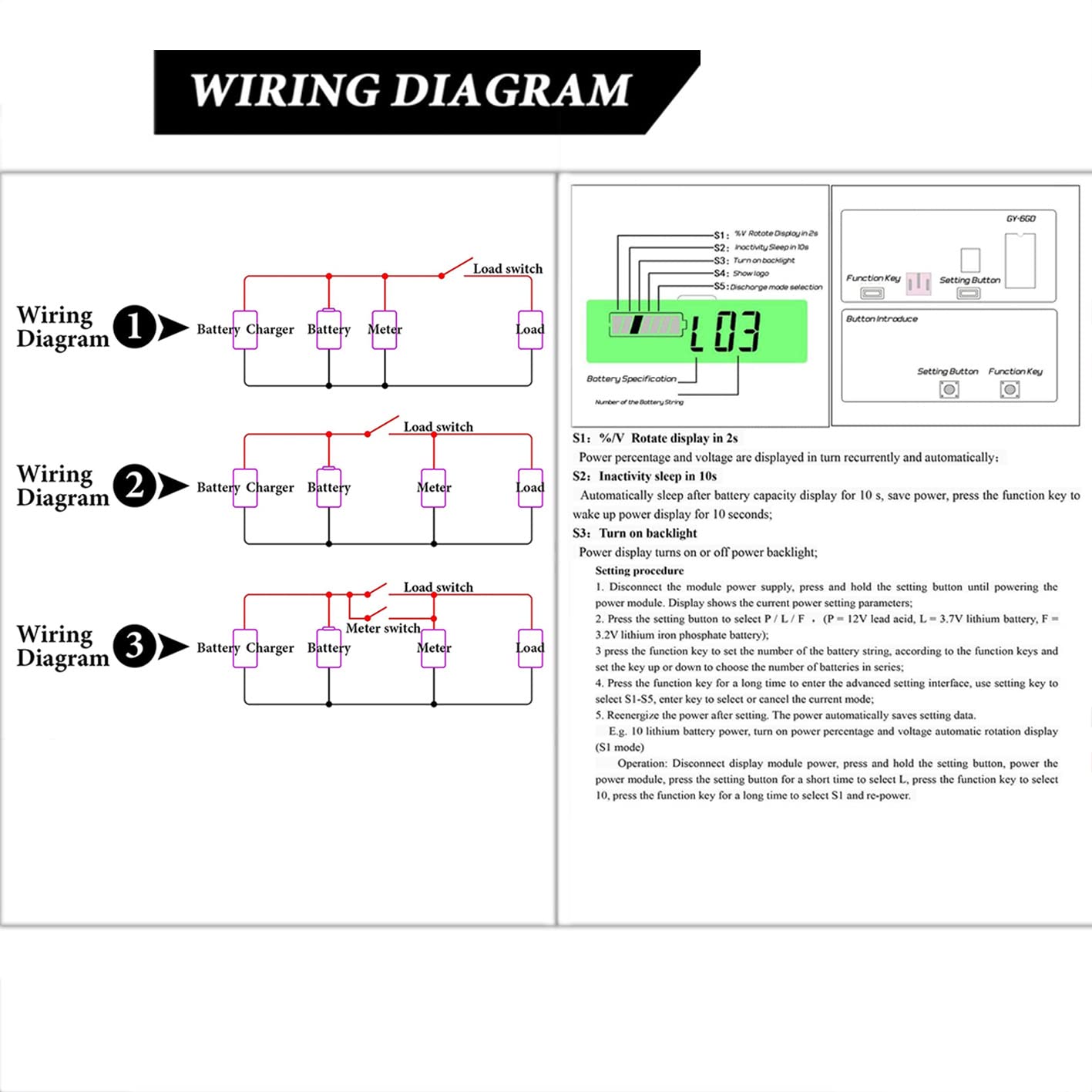 Battery Meter DC 12V-84V Battery Tester Capacity Voltage Indicator Lead Acid Lithium Ion Green