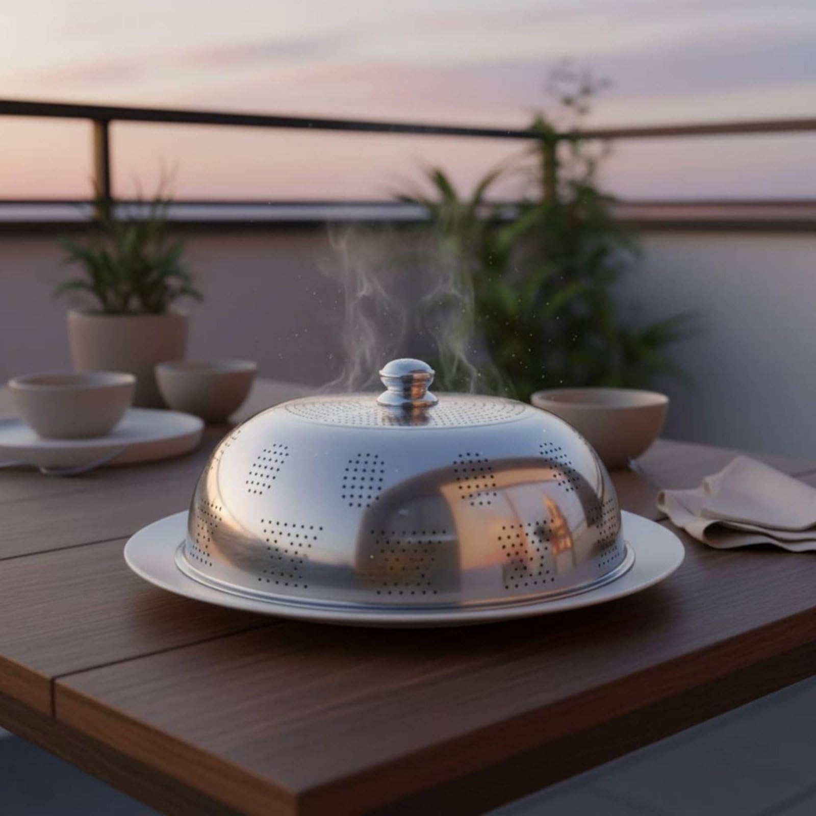 kowaku Couvercle Alimentaire Inox Cloche Dôme Pare-mouches Conception Bombée et Poignée Pratique pour une Mise en Place Rapide Adapté à Cuisine Domestique, 65 Cm